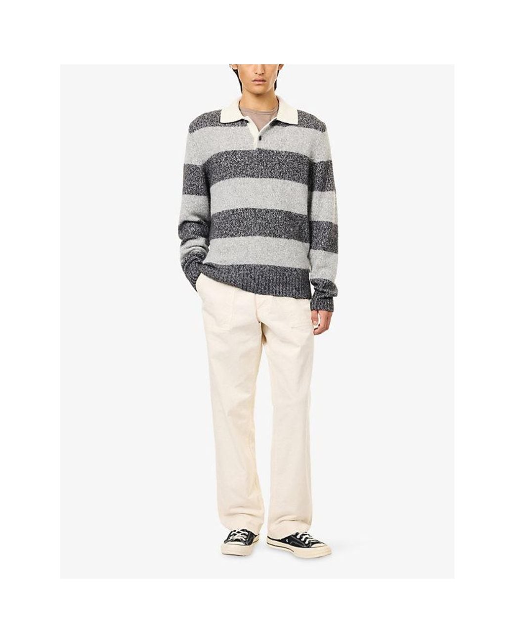 Gant Gray Barstriped Wool-Blend Polo Sweater for men