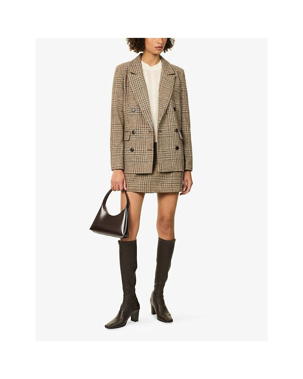 GOOD AMERICAN Brown Oversized Check Woven Blazer