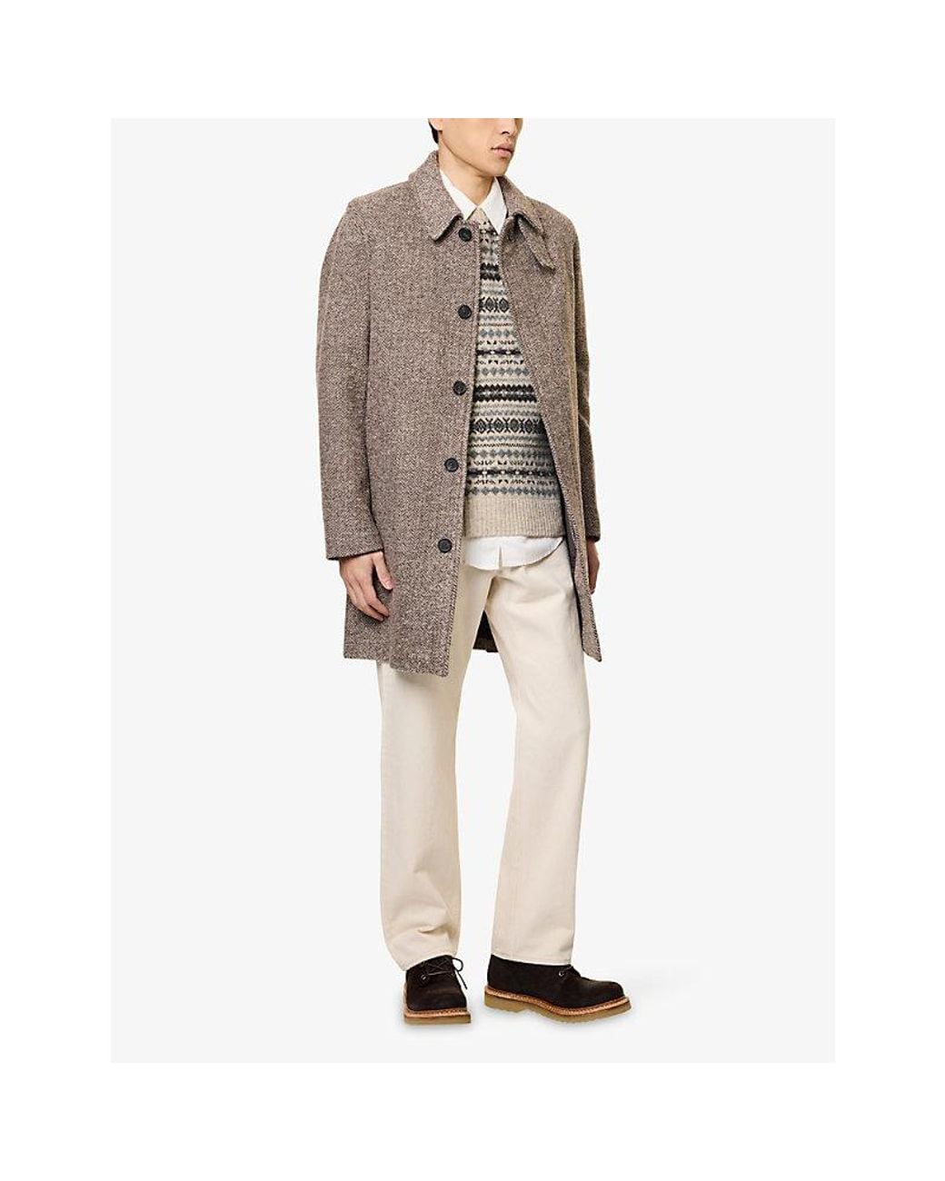 Gant Brown Herringbone Wool-Blend Car Coat for men