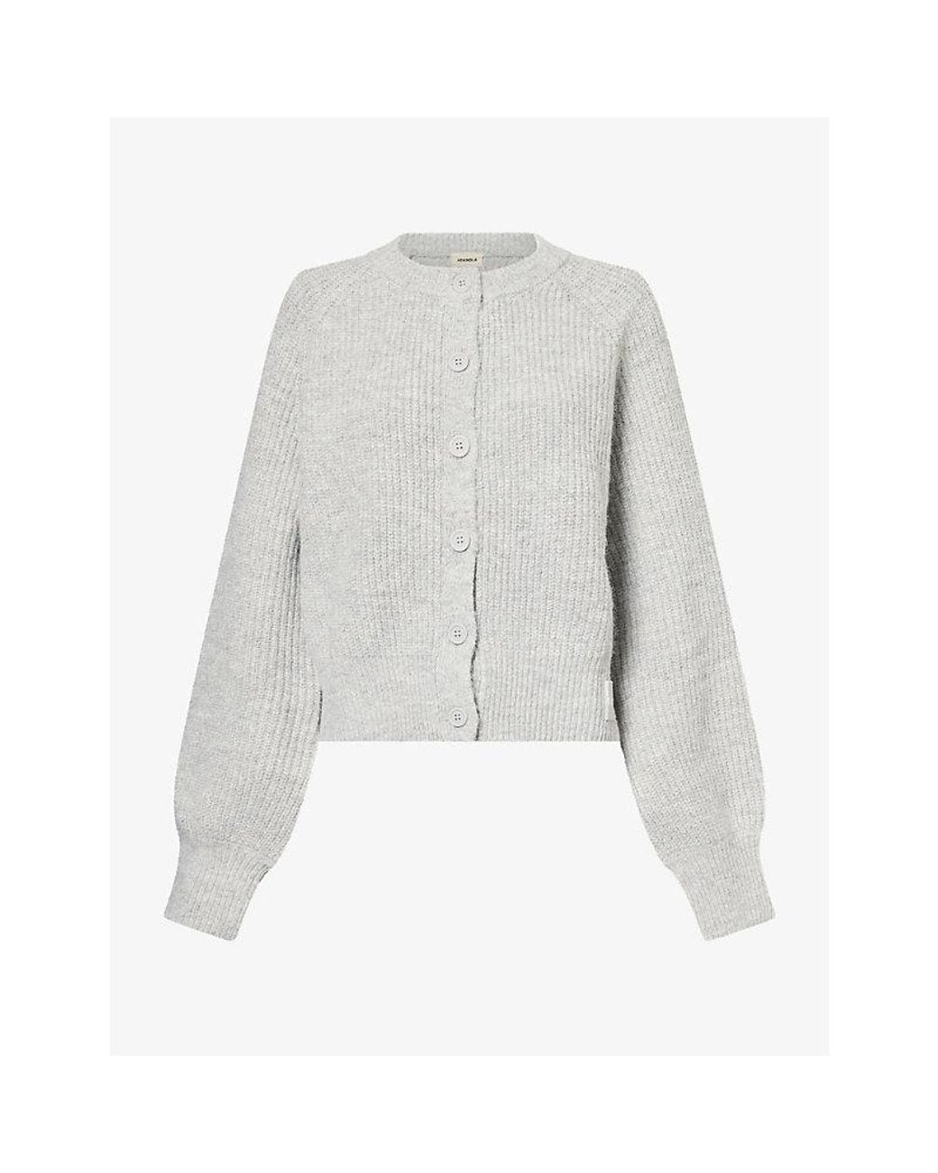 ADANOLA Gray Round-Neck Button Up Knit Cardigan