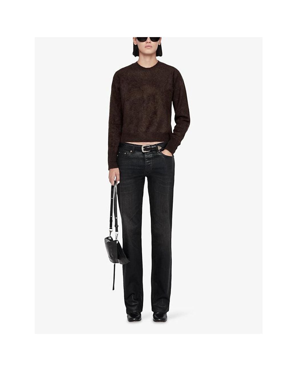 AllSaints Brown Ada Cropped Round-Neck Cashmere Jumper