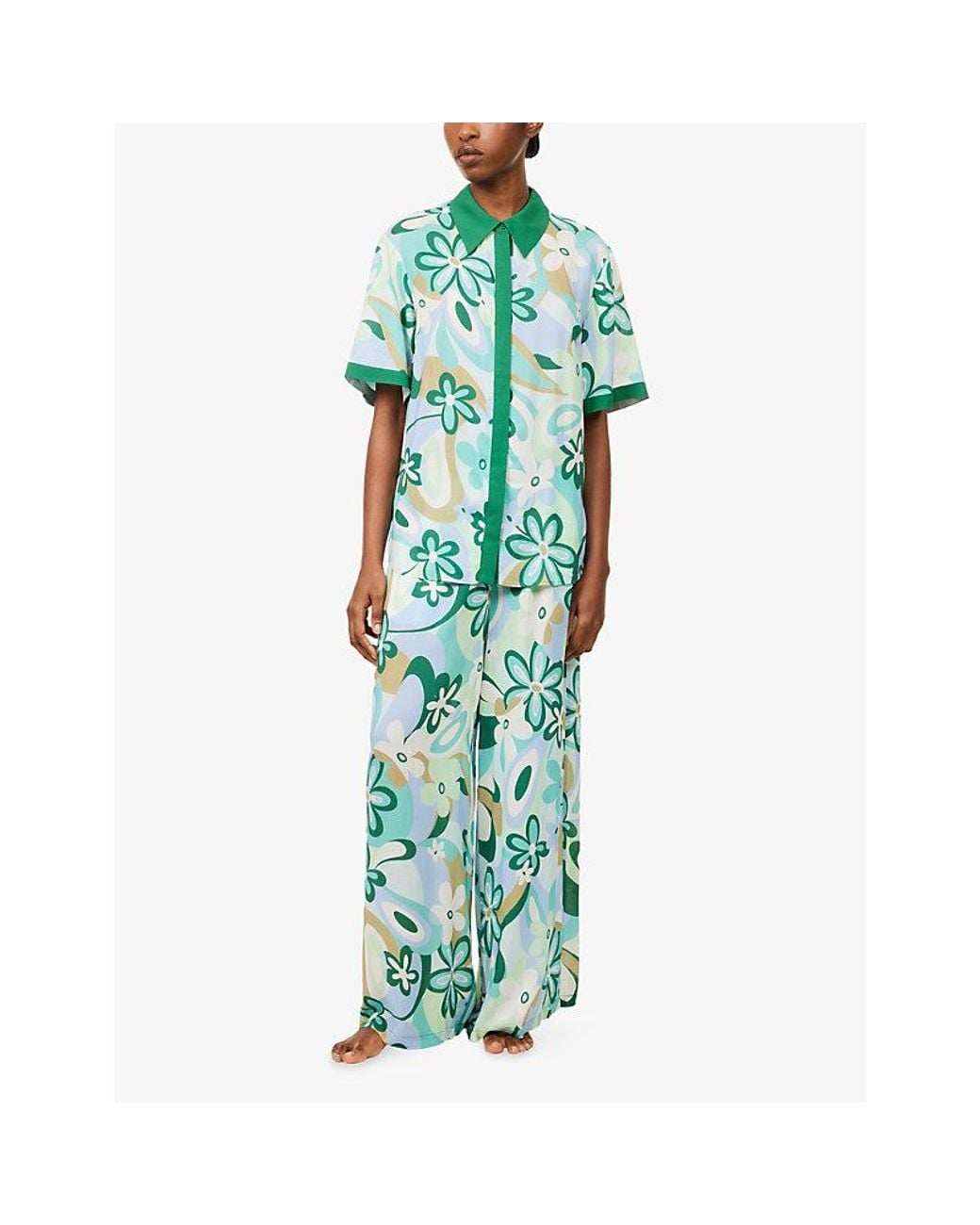 It's 9pm Green Antibes Floral-Print Woven Pyjama Set