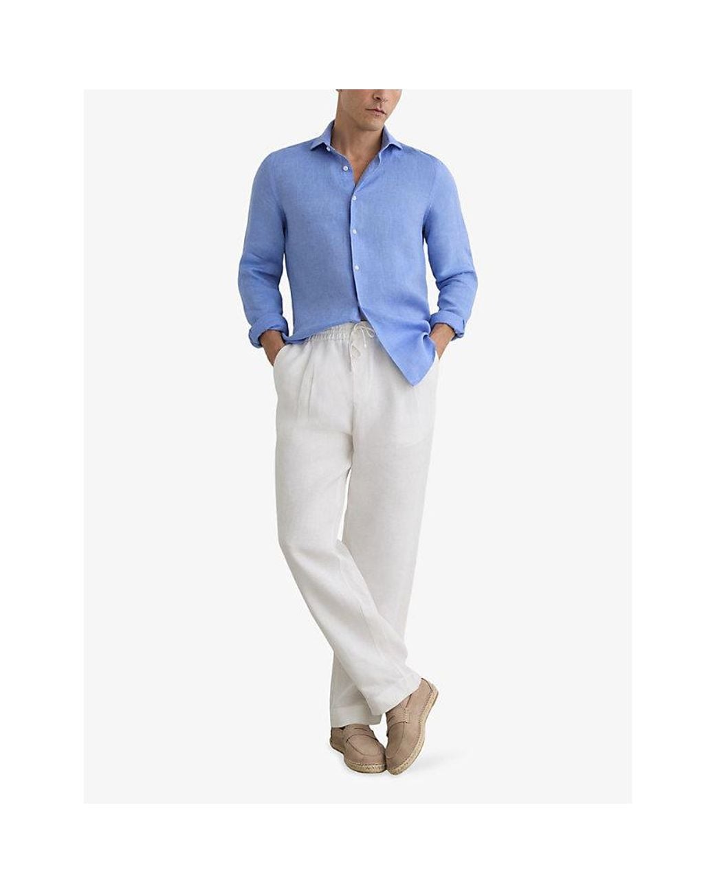 Reiss Blue Ruban Cutaway-Collar Linen Shirt for men