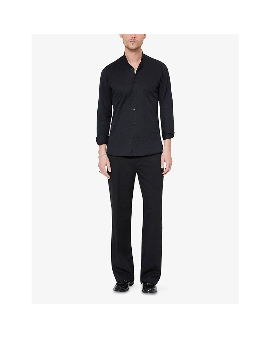 The Kooples Black Semi-Elasticated Wide-Leg Stretch Wool-Blend Trousers for men