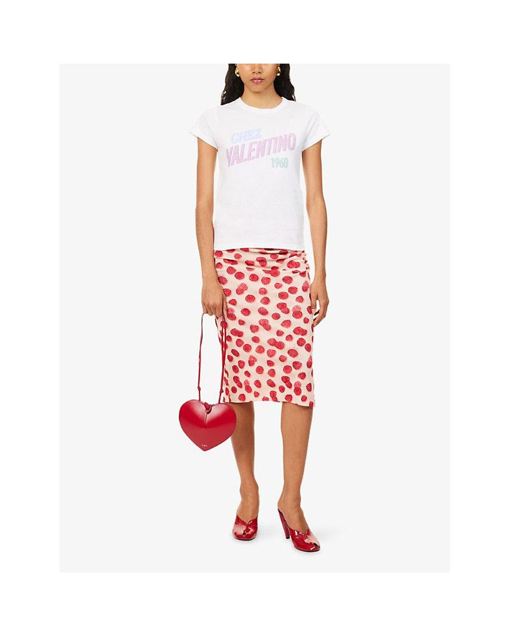 Valentino White Text-Print Round-Neck Cotton T-Shirt
