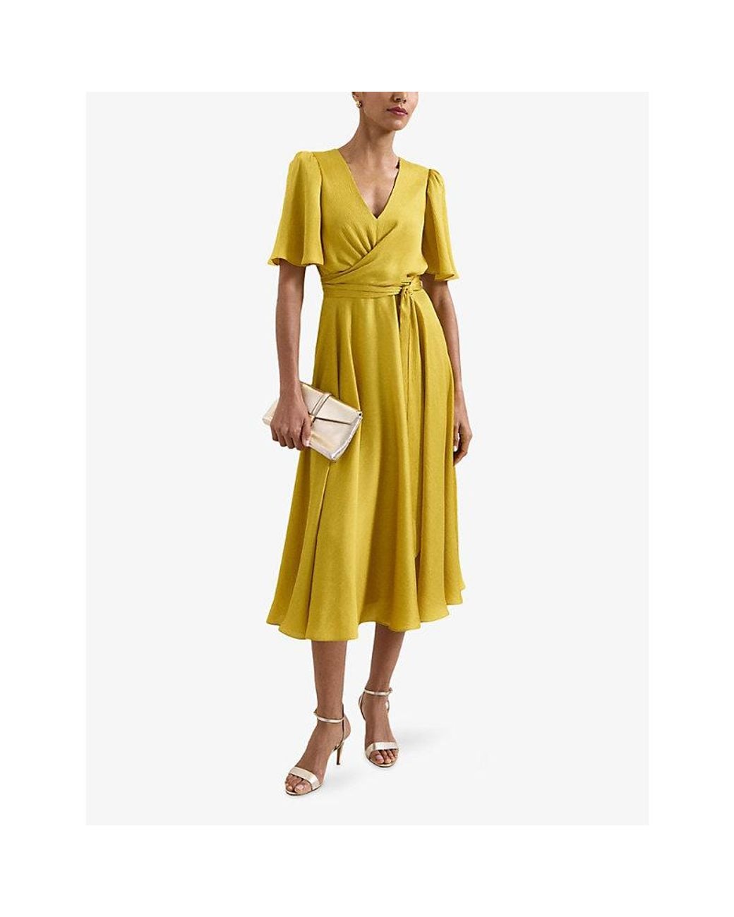 Phase Eight Yellow Abbie Textured Wrap Woven Midi Dress