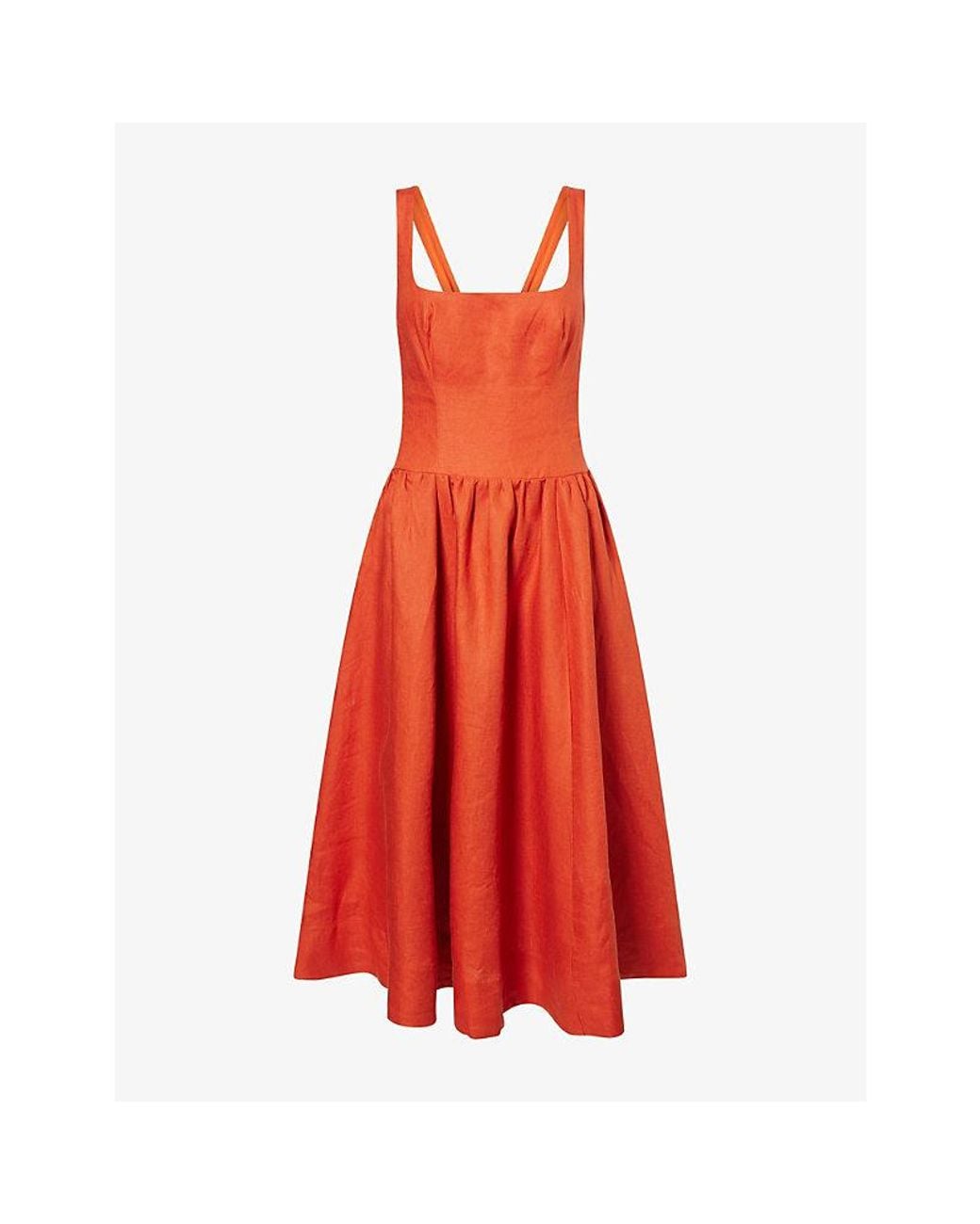 Reformation Red Janu Scoop-Neck Linen Midi Dress