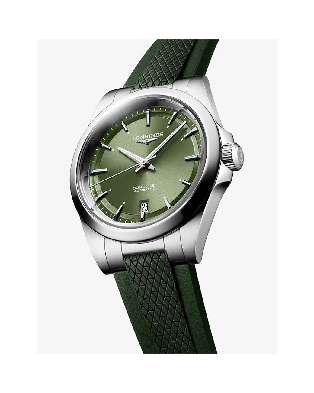 Longines Green L3.720.4.02.9 Conquest Stainless-Steel And Rubber Automatic Watch
