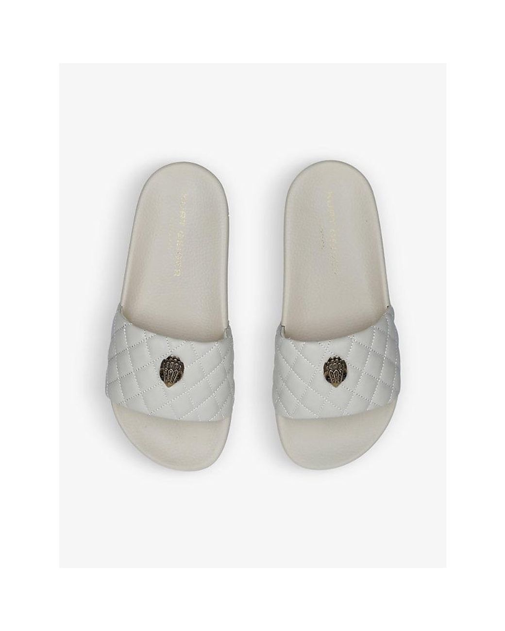 Kurt Geiger White Meena Eagle Embellished Quilted Rubber Sliders