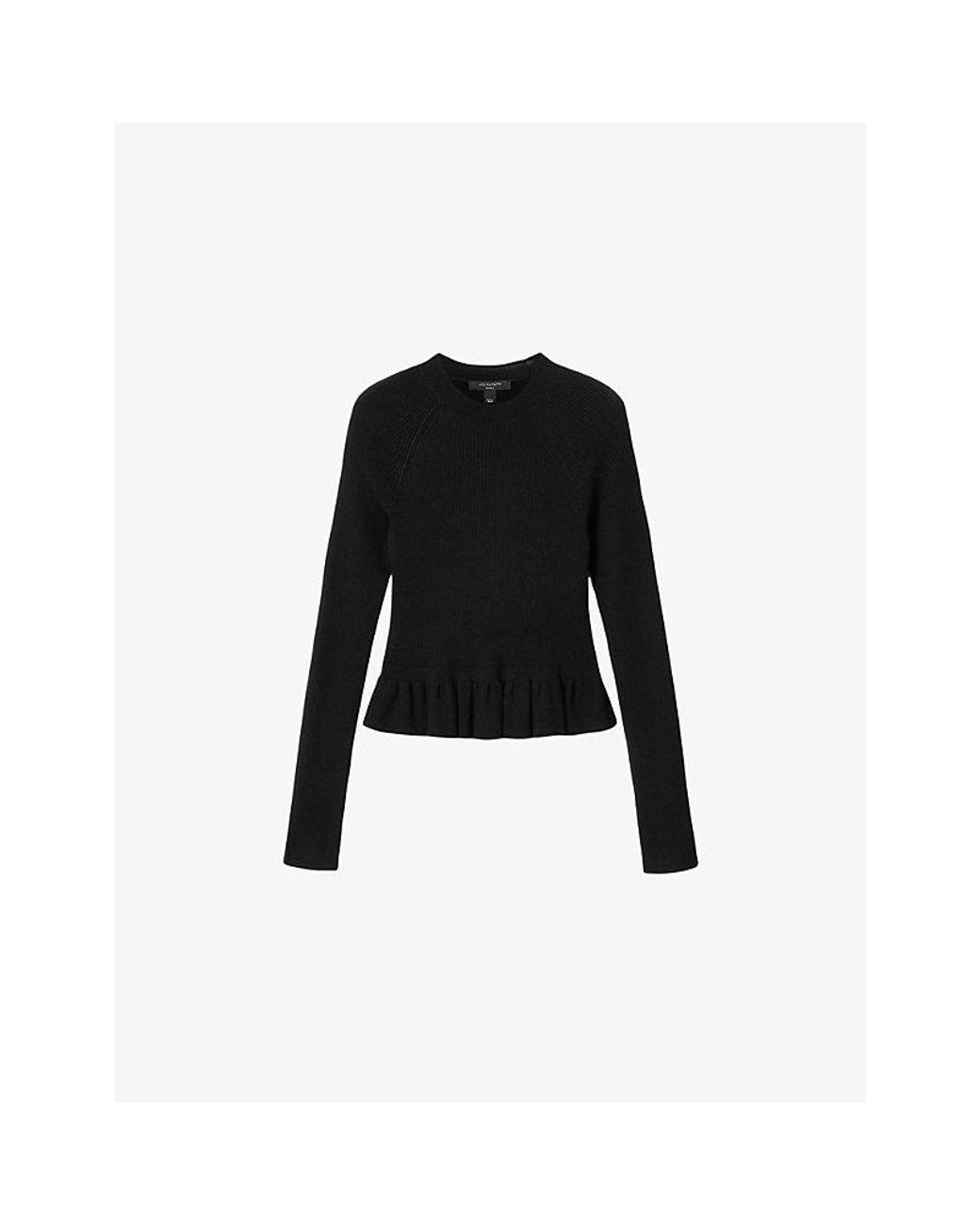 AllSaints Black Jas Peplum-Hem Knitted Jumper