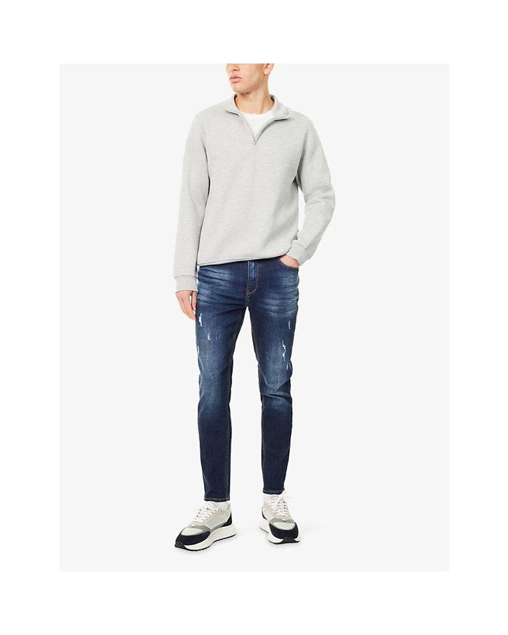 Arne Blue Br/>Distressed Slim-Fit Denim Jeans for men
