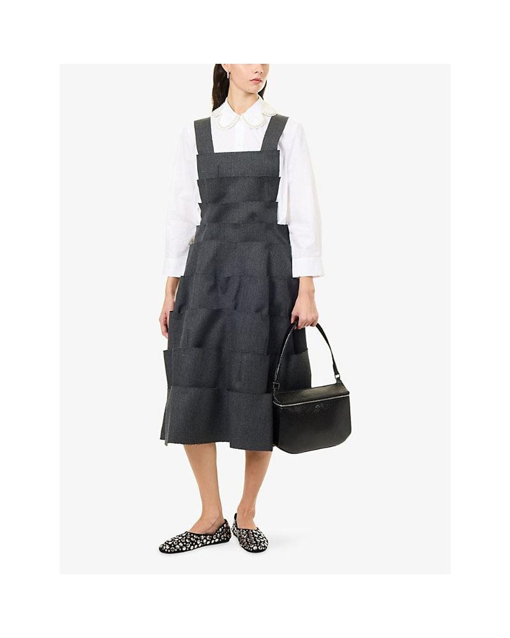 Comme des Garçons Blue Panelled Open-Side Wool Midi Dress