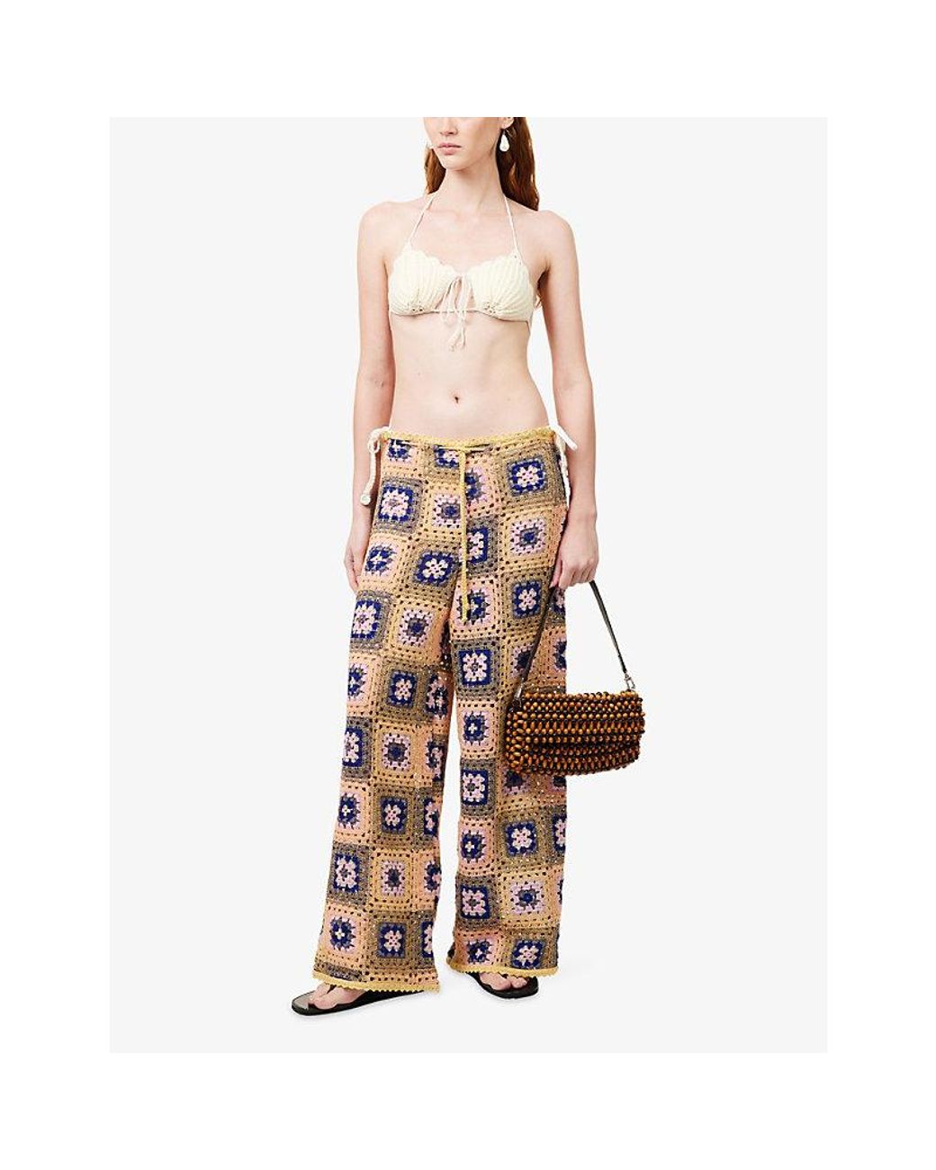 Agua Bendita Multicolor Roots Wide-Leg Cotton-Blend Trousers