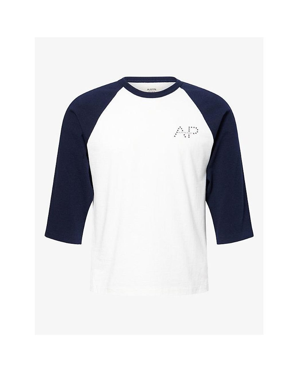 Austin Post Blue Raglan Baseball Spirit Cotton T-Shirt for men