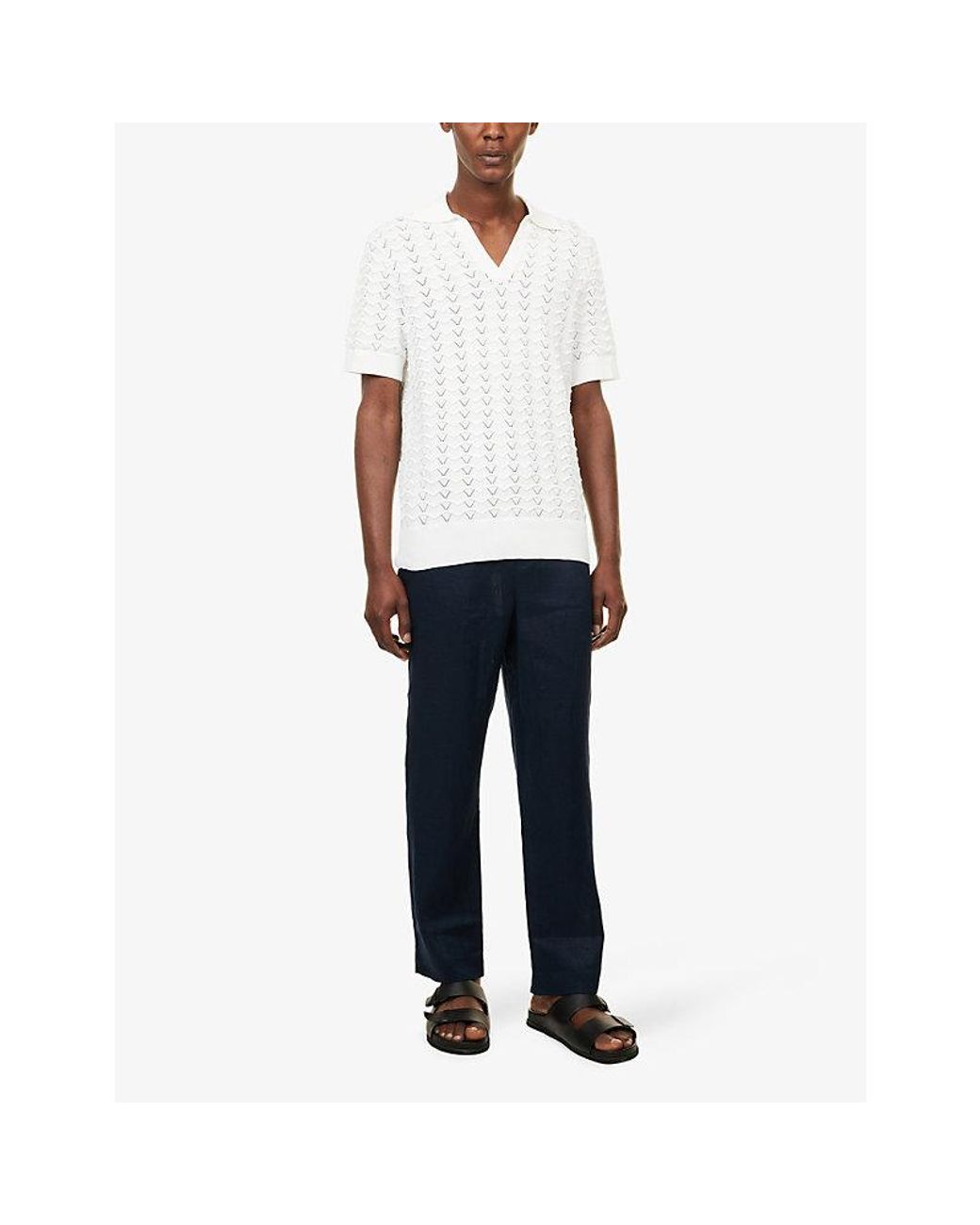 CHE White Ripple Wave Knitted Polo Top for men