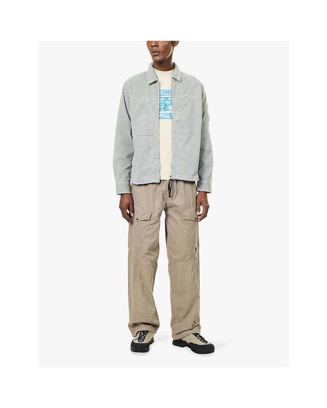 C P Company Gray Corduroy Lens Zipped Stretch-Cotton Jacket for men