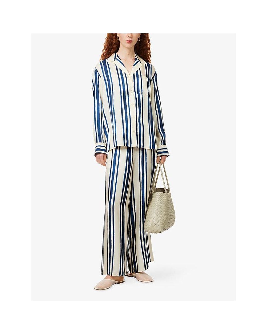 Weekend by Maxmara Blue Striped Long-Sleeve Silk Shirt