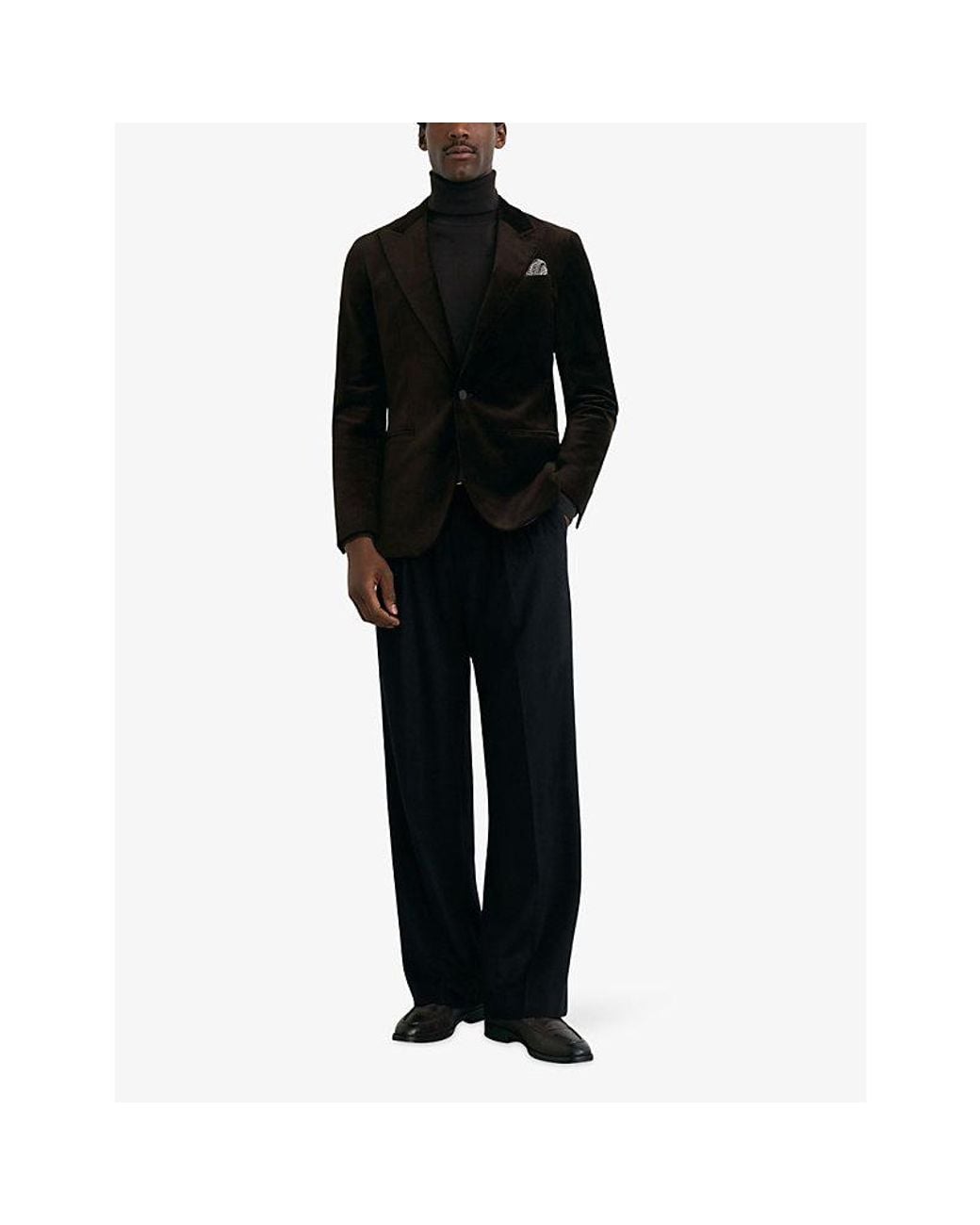 Reiss Black Aspara Tailored-Fit Stretch-Velvet Blazer for men