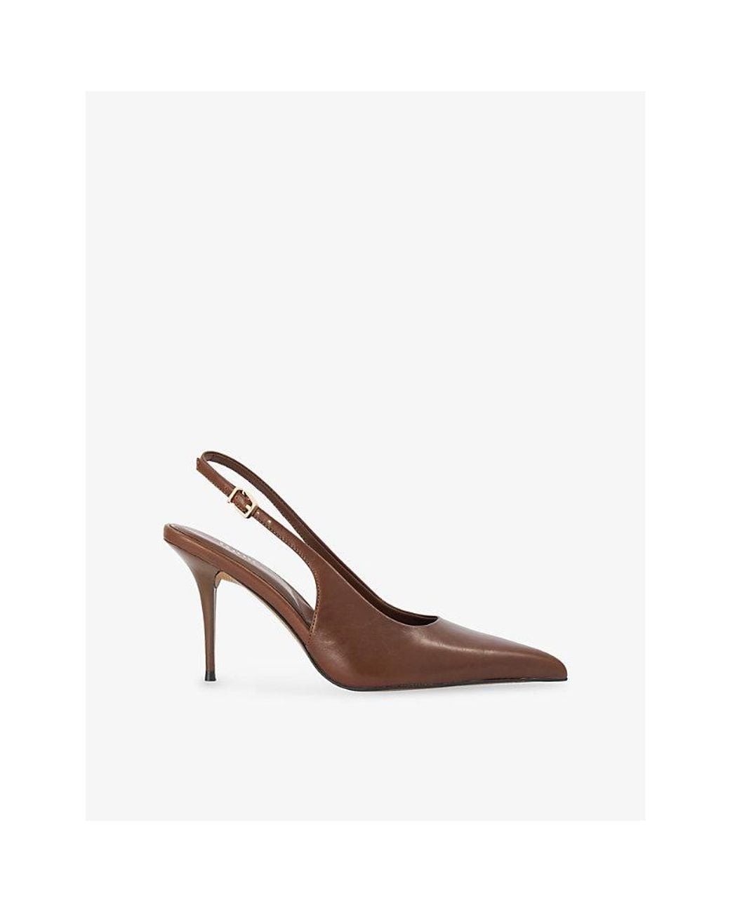 Dune Brown Cai Leather Heeled Slingback Courts