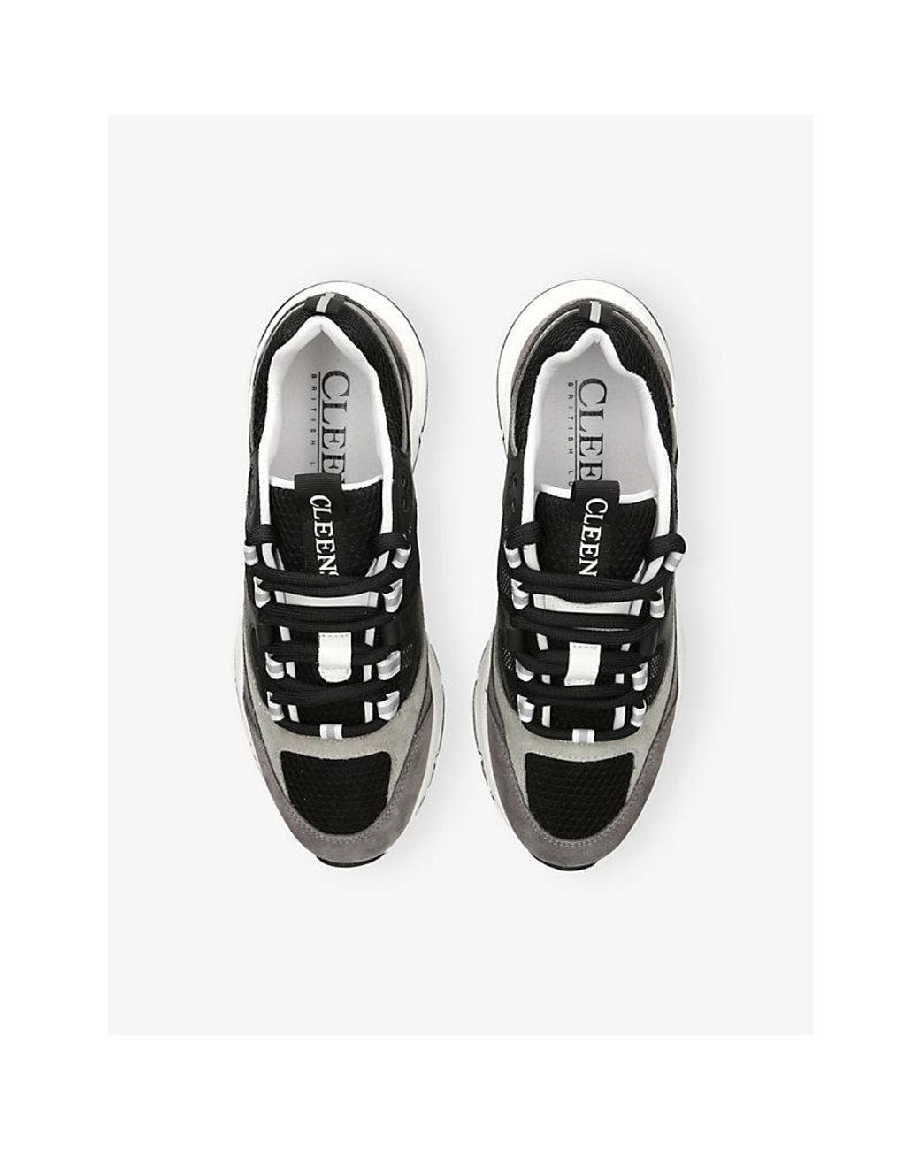 Cleens Black Aero Runner Leather, Suede And Mesh Trainers for men