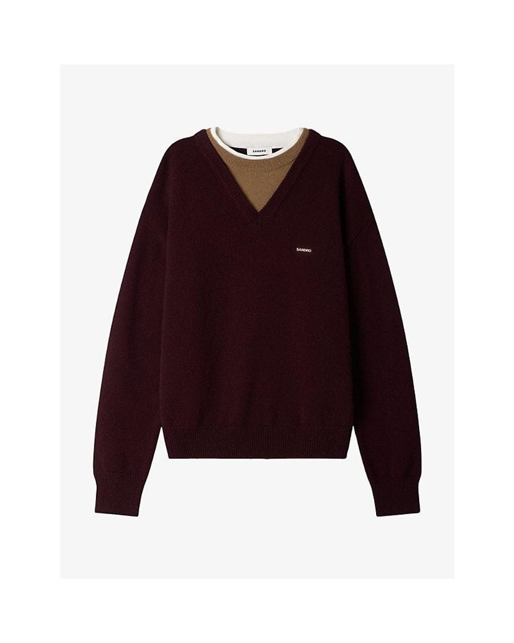 Sandro Purple Two-In-One Wool And Cashmere-Blend Jumper