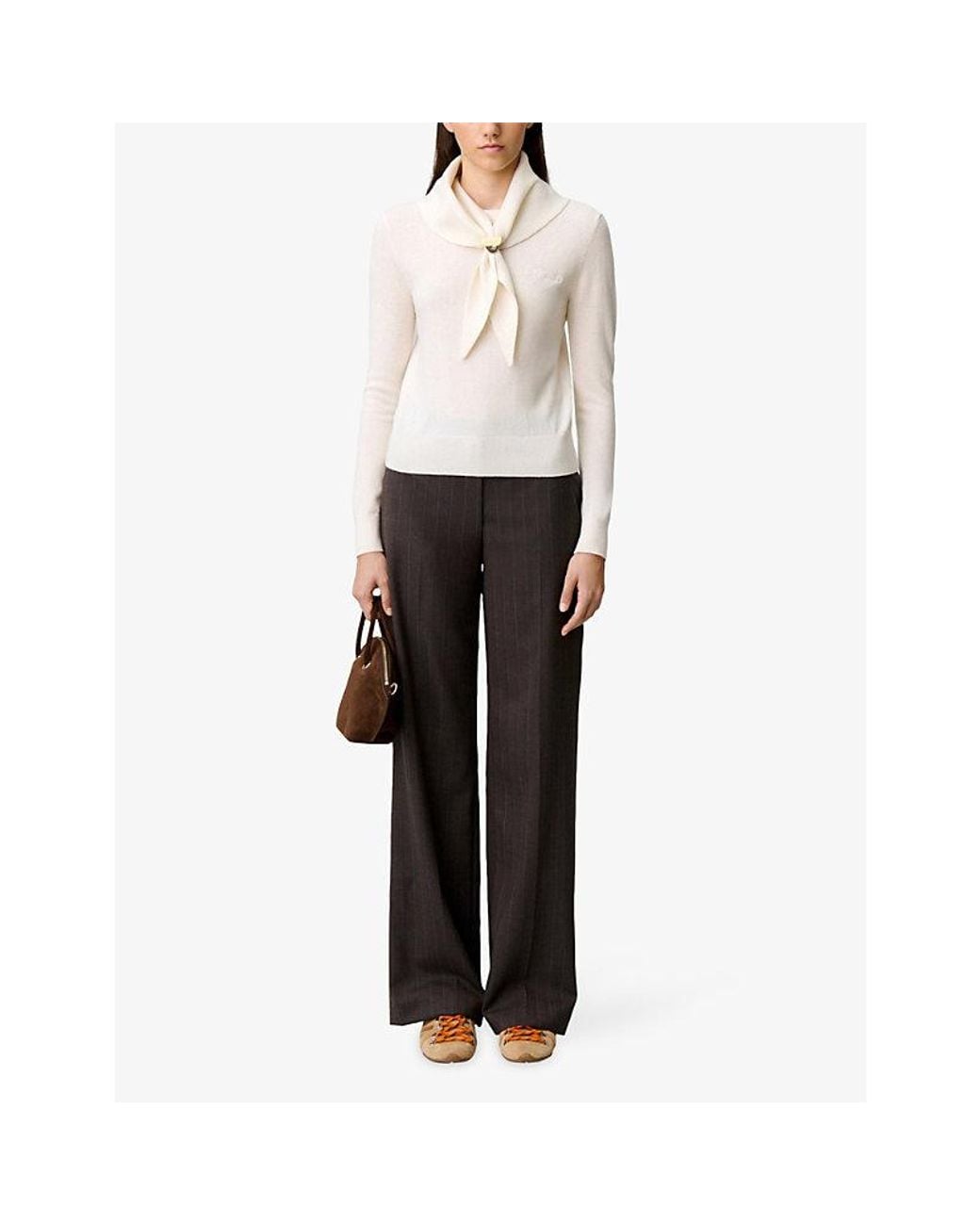 Claudie Pierlot White Removable-Scarf Wool And Cashmere-Blend Jumper