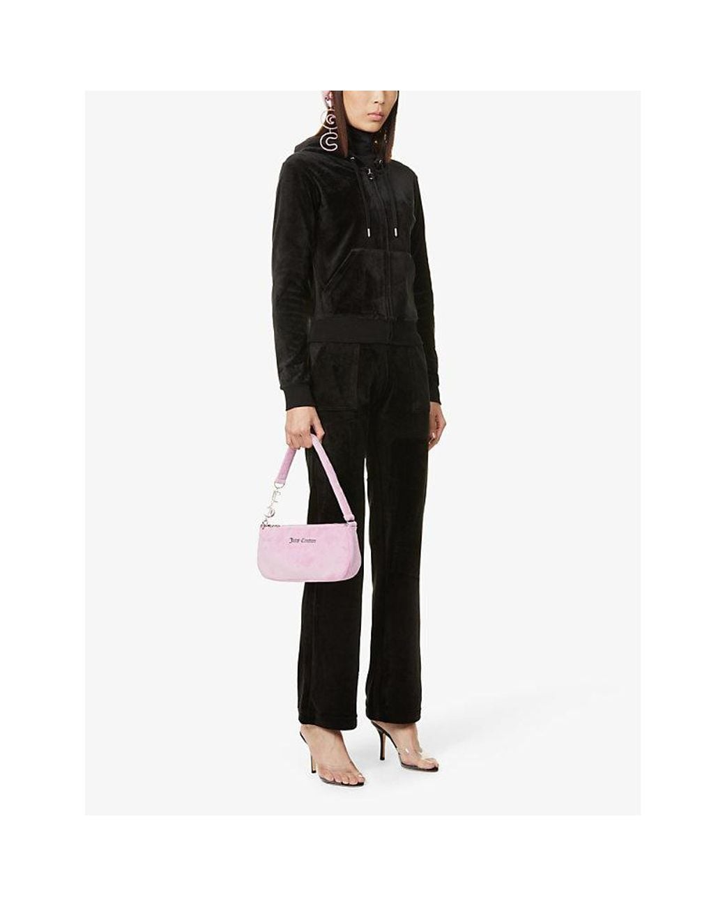 Juicy Couture Black Logo-Embroidered Straight-Leg Mid-Rise Velour Trousers
