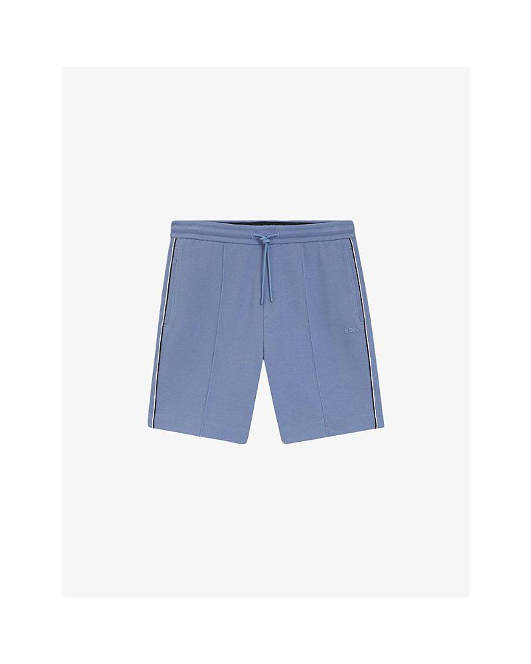 Boss Blue Side-Stripe Cotton-Blend Shorts for men