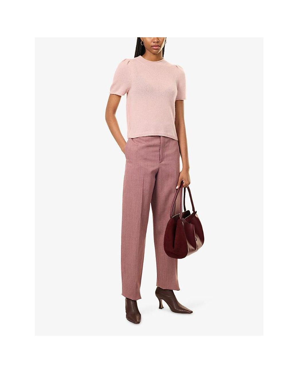 ME+EM Pink Pouf-Sleeve Wool And Cashmere Blend Knit Top