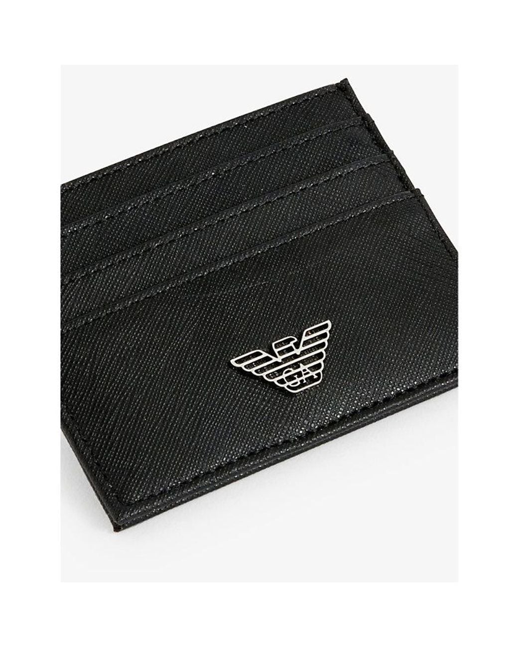 Emporio Armani Black Logo-Embellished Faux-Leather Card Holder for men