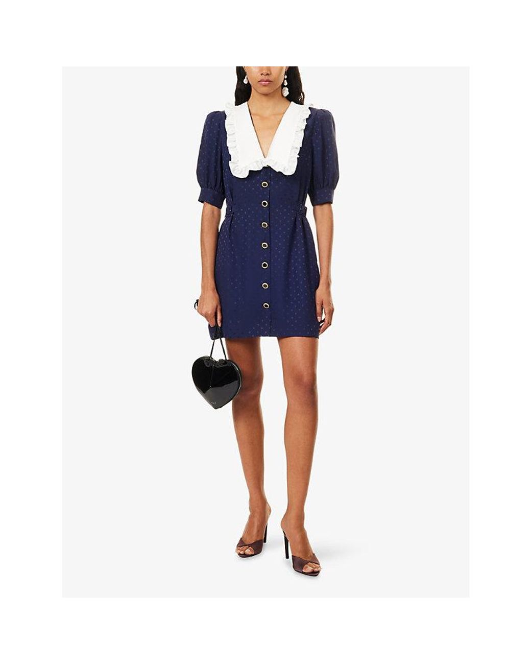Alessandra Rich Blue Jacquard Buckles Silk Mini Dress