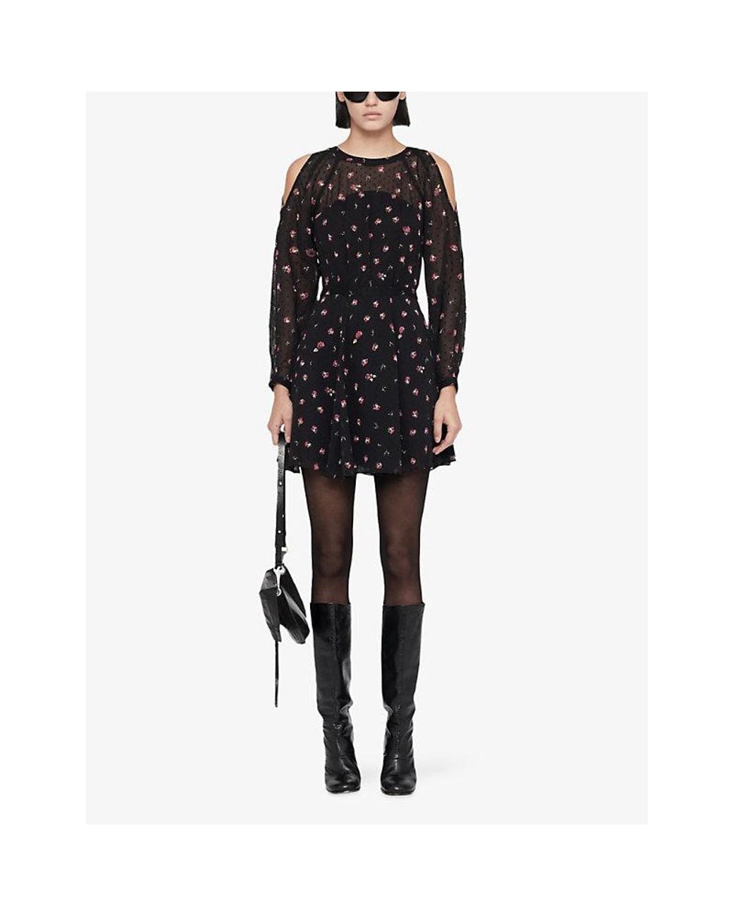 AllSaints Black Chrissy Floral-Print Woven Mini Dress