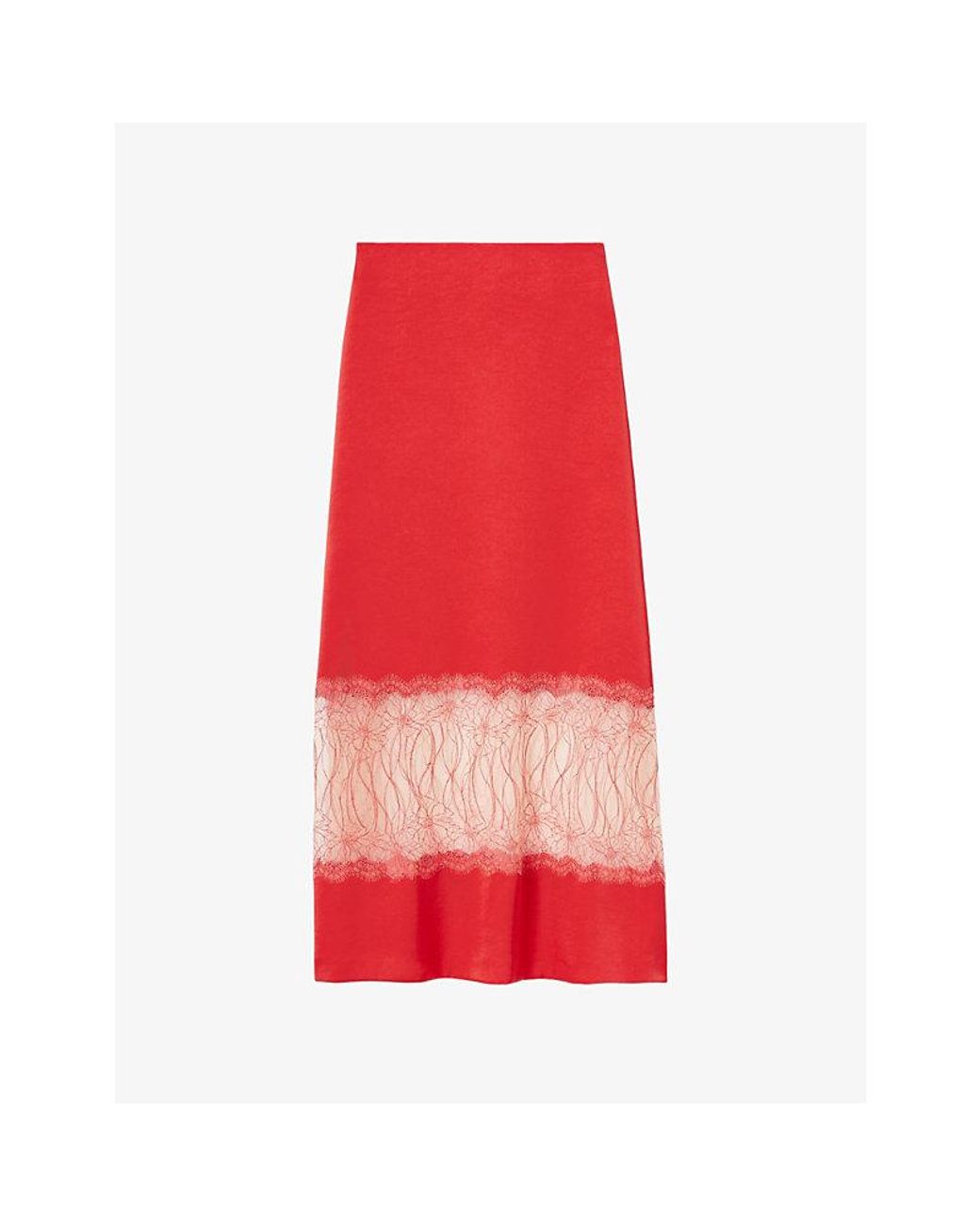 Claudie Pierlot Lace-Embroidered Satin Midi Skirt