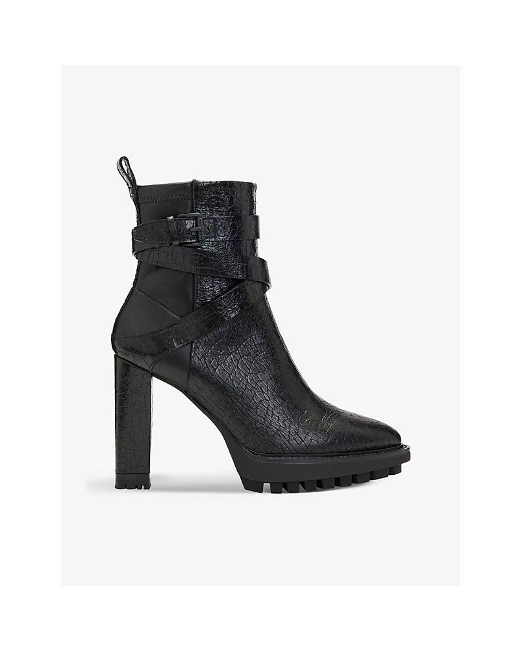 AllSaints Havana Heeled Crocodile effect Leather Ankle Boots in Black Lyst