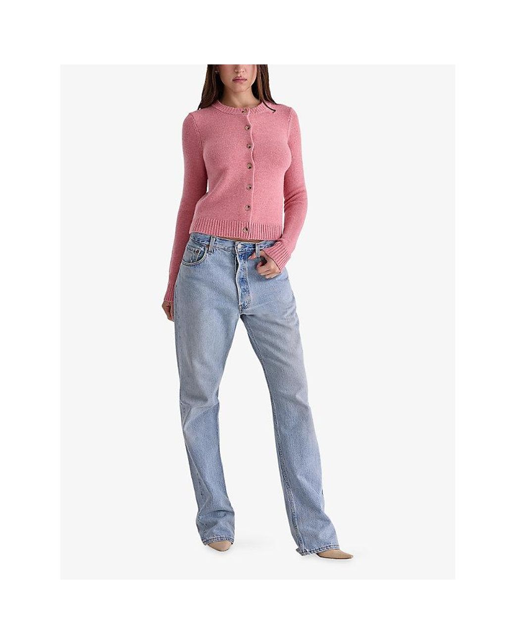 House Of Cb Pink Signature Round-Neck Wool-Blend Cardigan