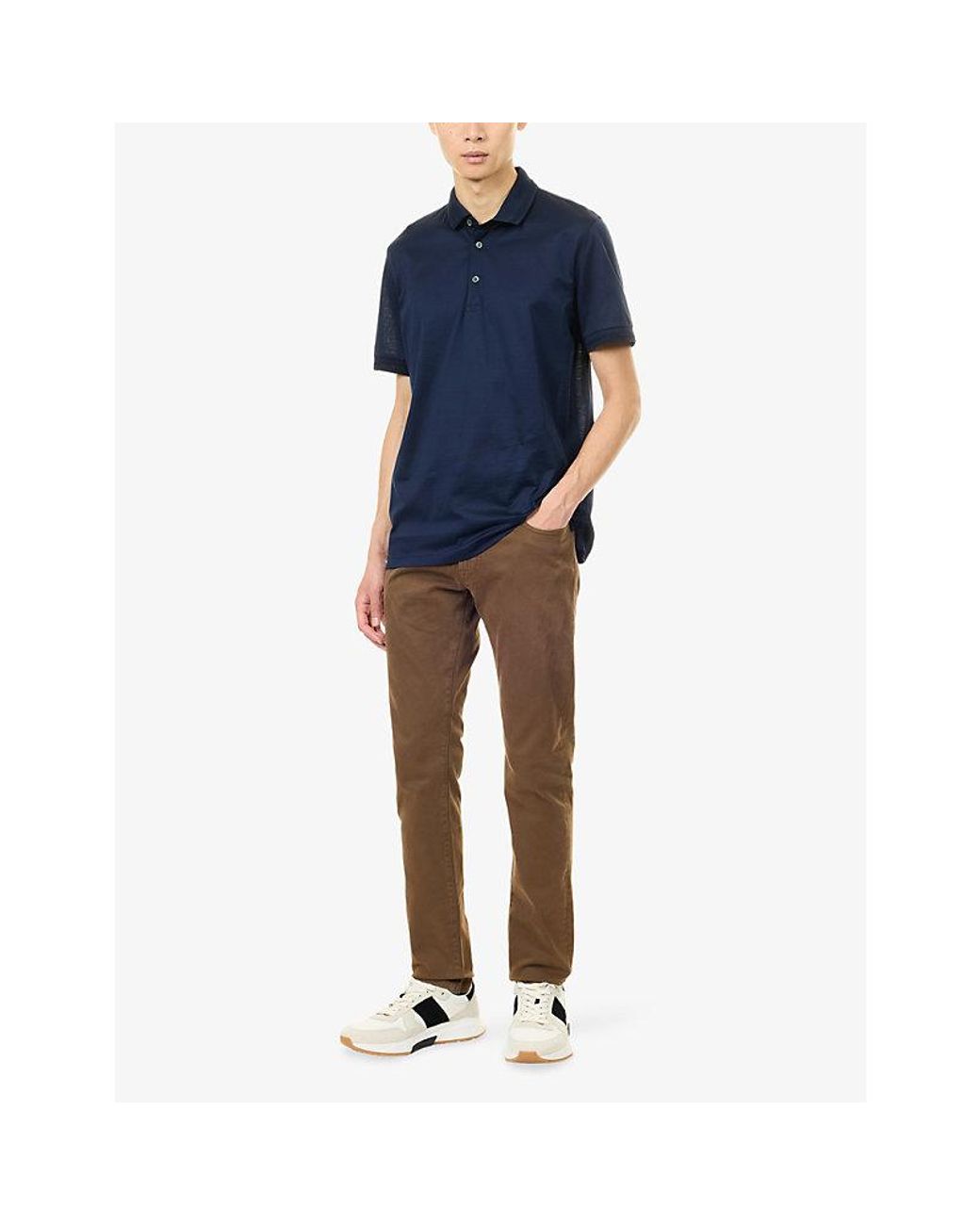 Corneliani Blue Knitted-Collar Mercerized Cotton Polo T-Shirt for men
