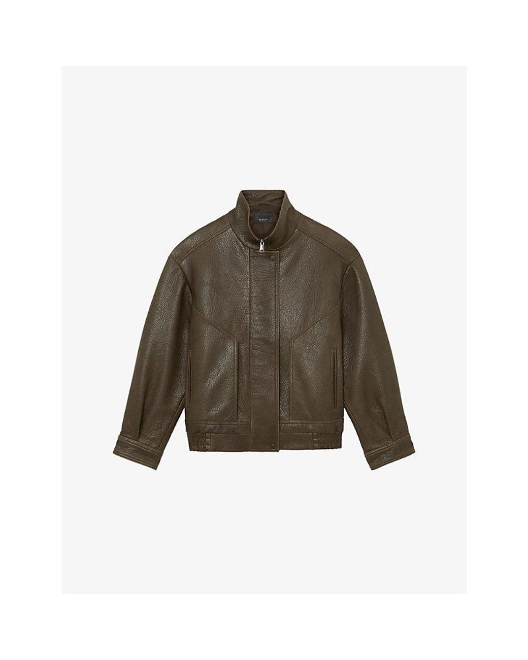 Reiss Brown Cara Funnel-Neck Suede Bomber Jacket