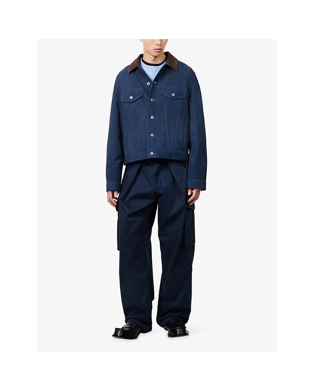 Loewe Blue Contrast-Collar Suede Jacket for men