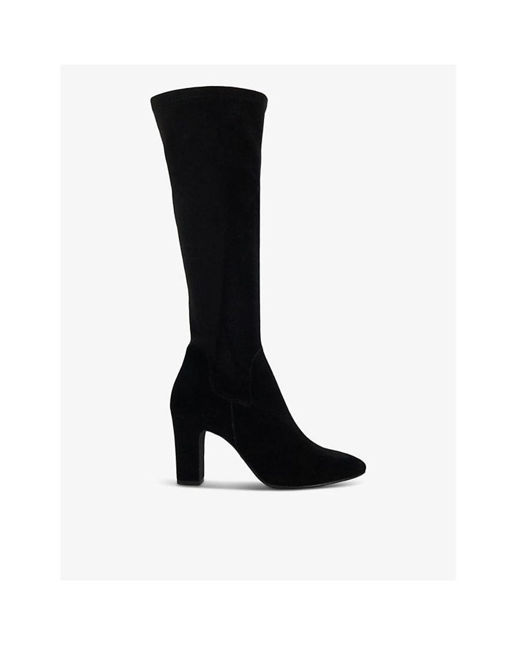 Dune Black Simple Stretch Block-Heel Suede Knee-High Boots