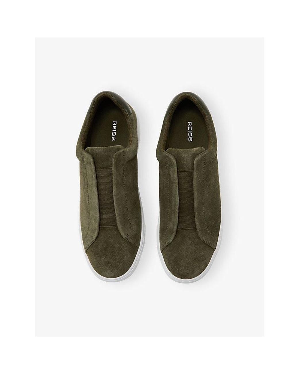 Reiss Green Suede Slip-On Elasticated Trainers for men