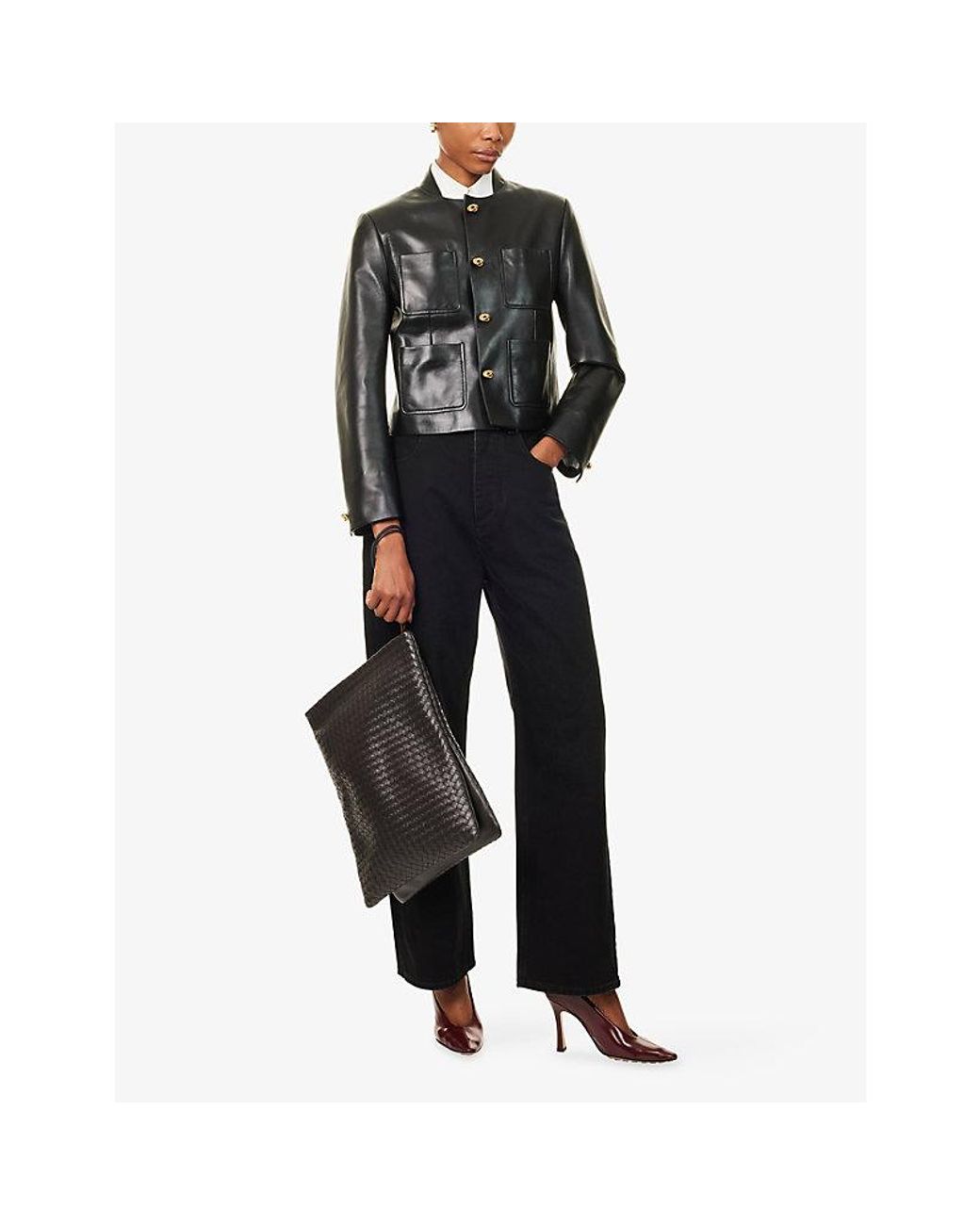 Bottega Veneta Black Knot Patch-Pocket Leather Jacket