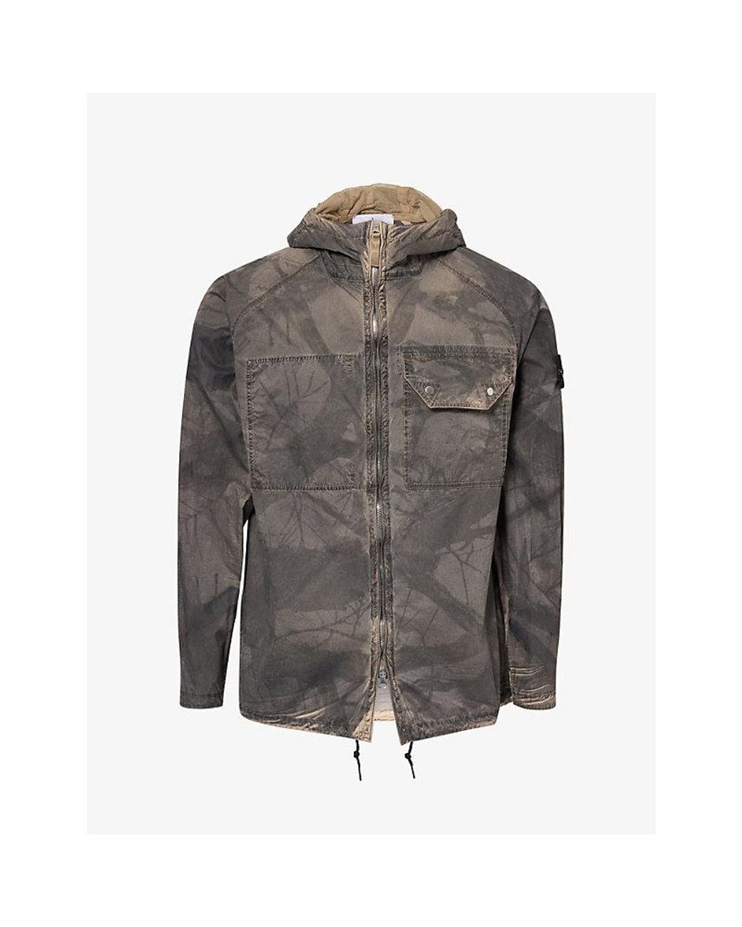 Stone Island Gray Laser Forest Camo Crinkle Reps-Tc Nylon Overshirt for men