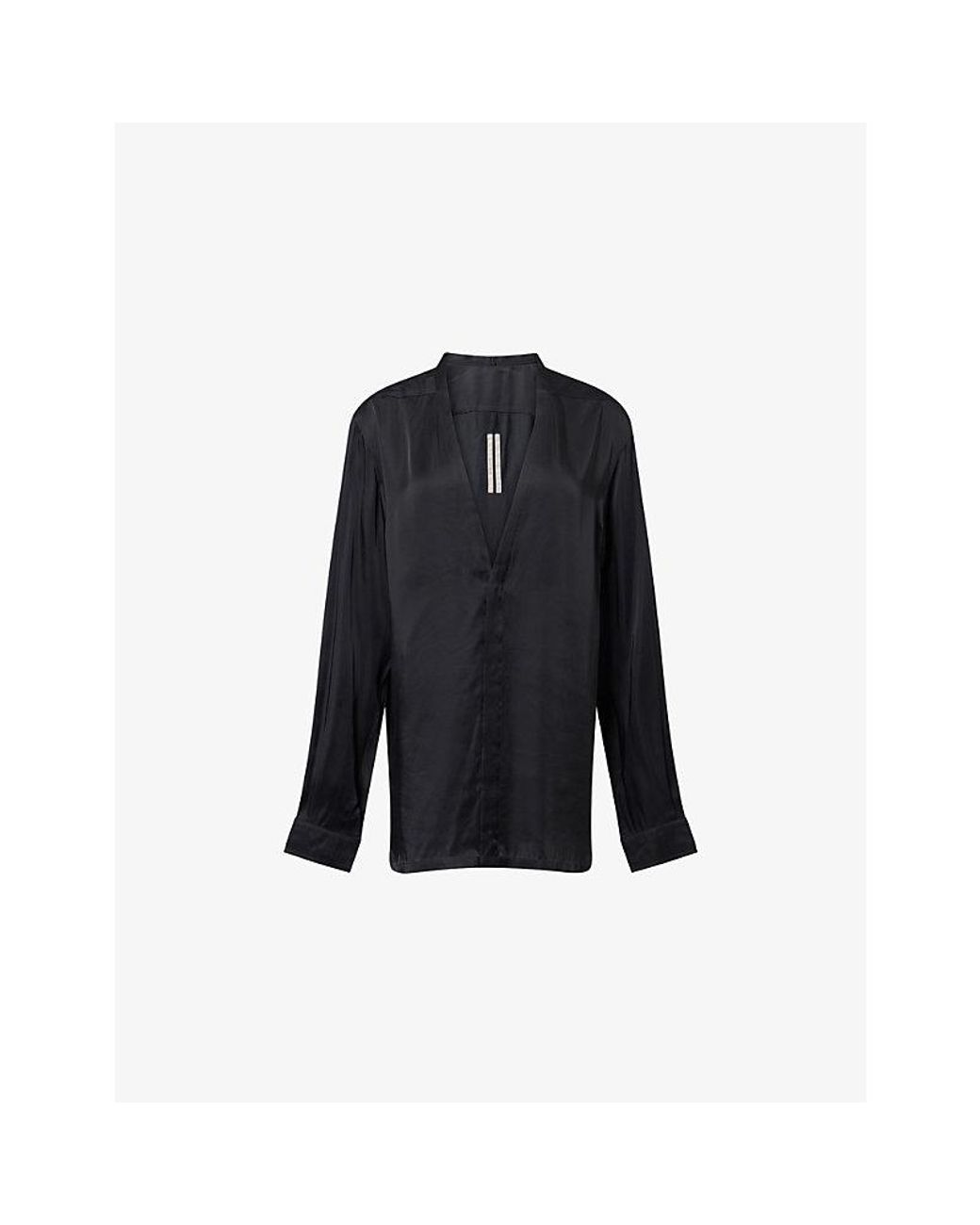 Rick Owens Blue Larry V-Neck Satin Shirt