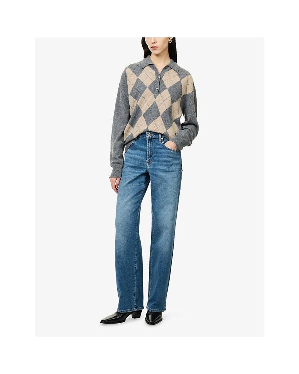 7 For All Mankind Blue Stovepipe Straight-Leg Denim Jeans