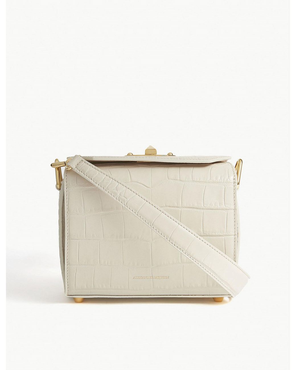 Alexander McQueen Croc embossed Leather Box Bag 19 in White Lyst UK