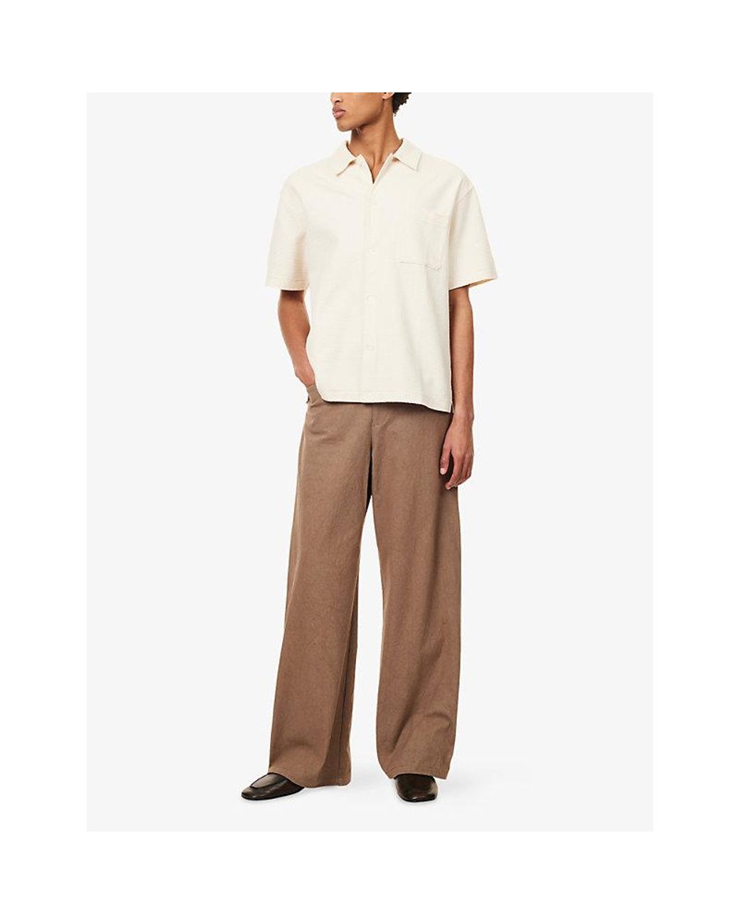 FRAME Natural Patch-Pocket Short-Sleeve Cotton Shirt for men