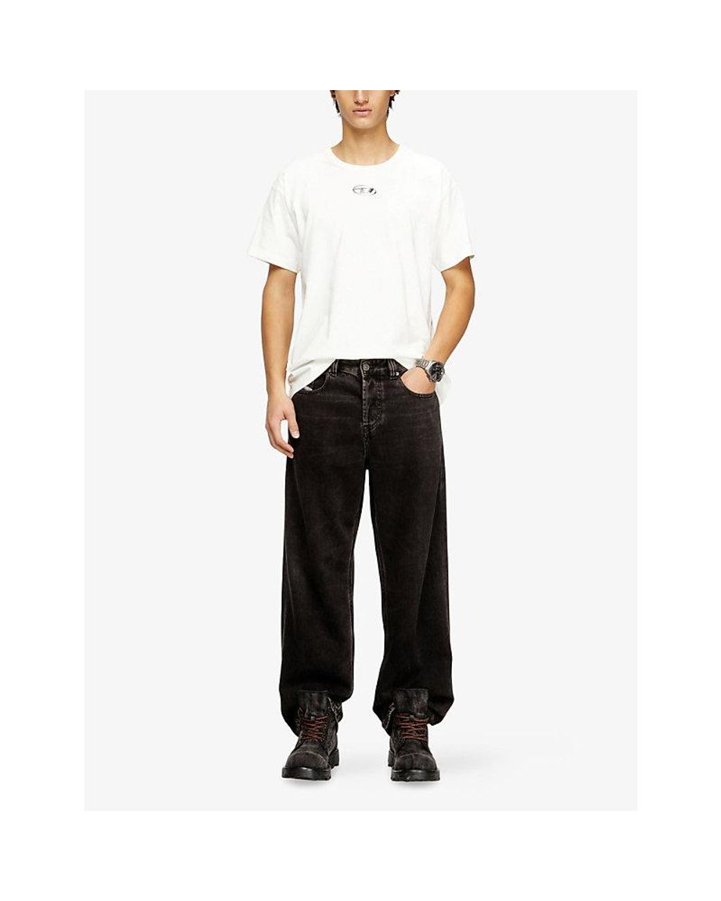 DIESEL White T-Norm-Iod Branded Cotton-Jersey T-Shirt for men