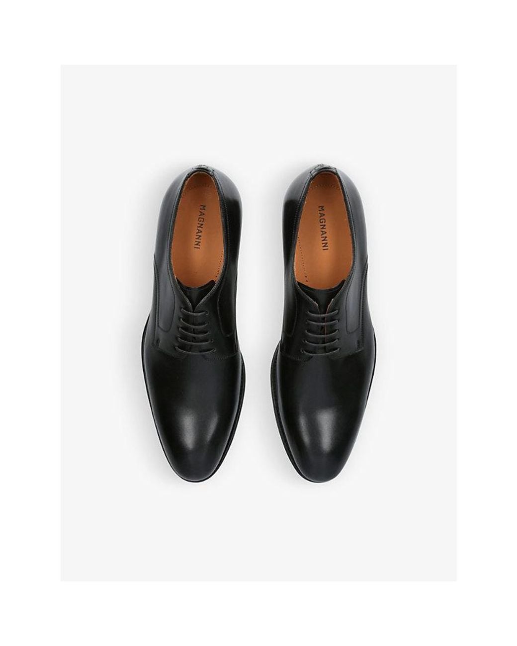 Magnanni Shoes Black Branded Tonal-Stitching Leather Derby Shoes for men