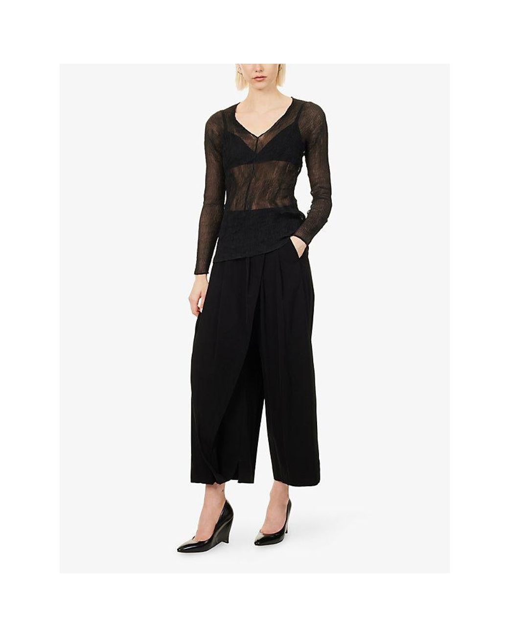 Issey Miyake Black Chiffon Twist Pleats Shirt
