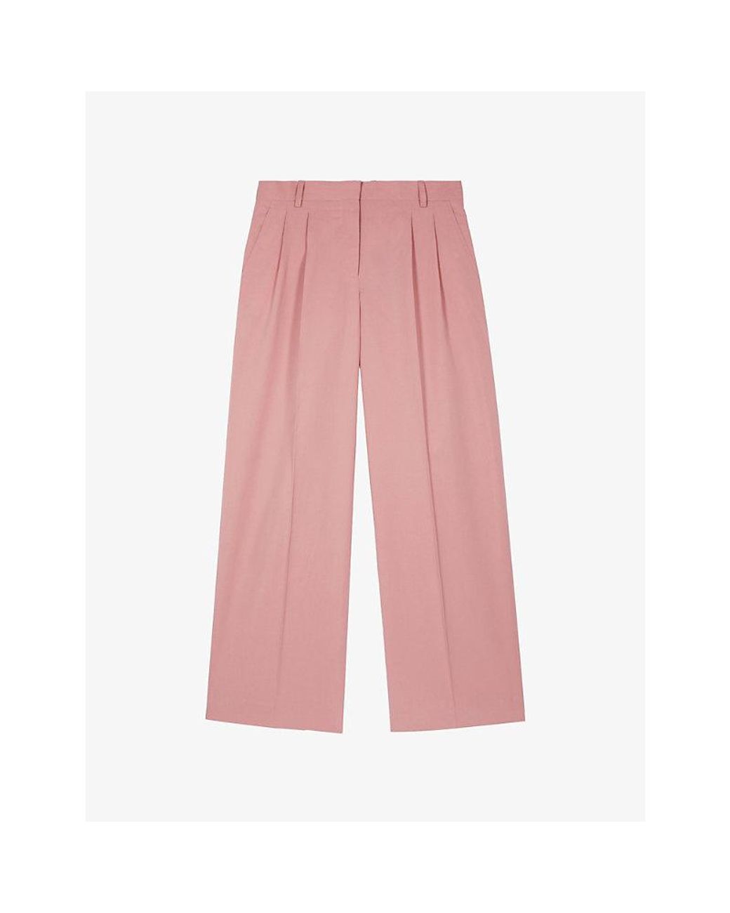 The Kooples Pink Pleated-Front Wide-Leg High-Rise Lyocell, Linen And Cotton Trousers